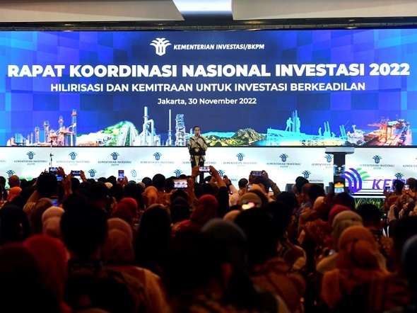 Presiden Jokowi saat membuka Rakornas Investasi Tahun 2022 di The Ritz-Carlton, Jakarta, Rabu (30/11/2022) pagi. (Foto: BPMI Setpres/Rusman)