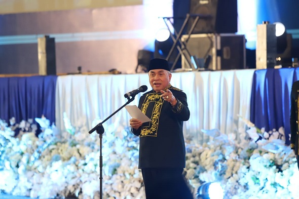 Gubernur Kaltim Isran Nor saat menyampaikan pidato HUT Kaltim Ke-66 di Convention Hall Sempaja Samarinda